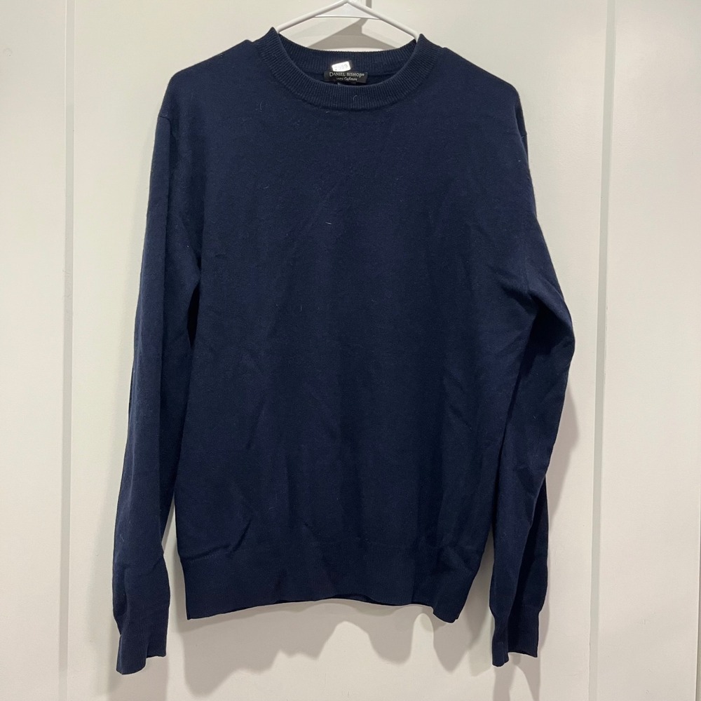 Daniel Bishop 100% Cashmere Crewneck Sweater Small Navy Blue Long Sleeve Knit